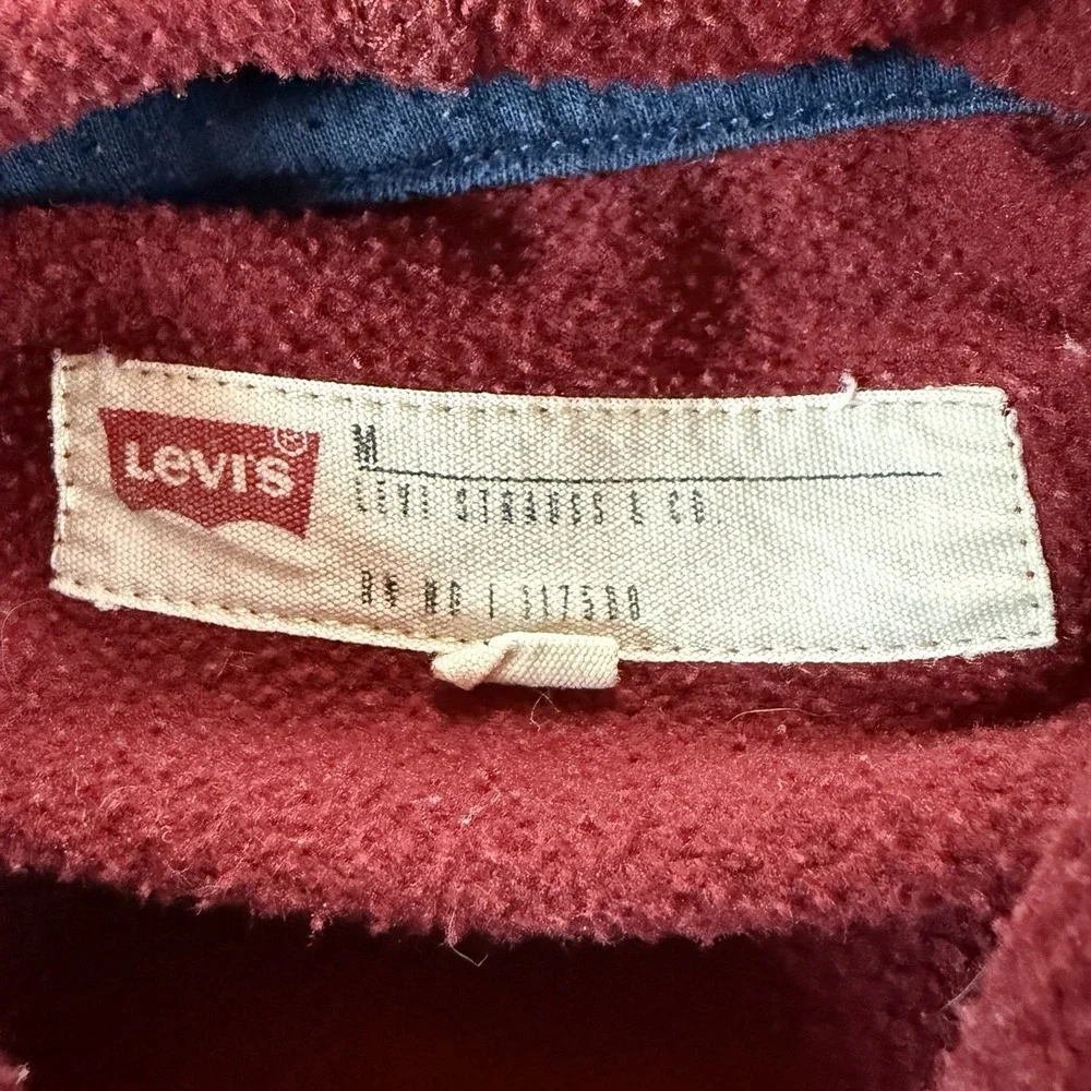 Levi's Hoodie Mens M Red Blue Colorblock Logo Pullover Sweatshirt Streetwear